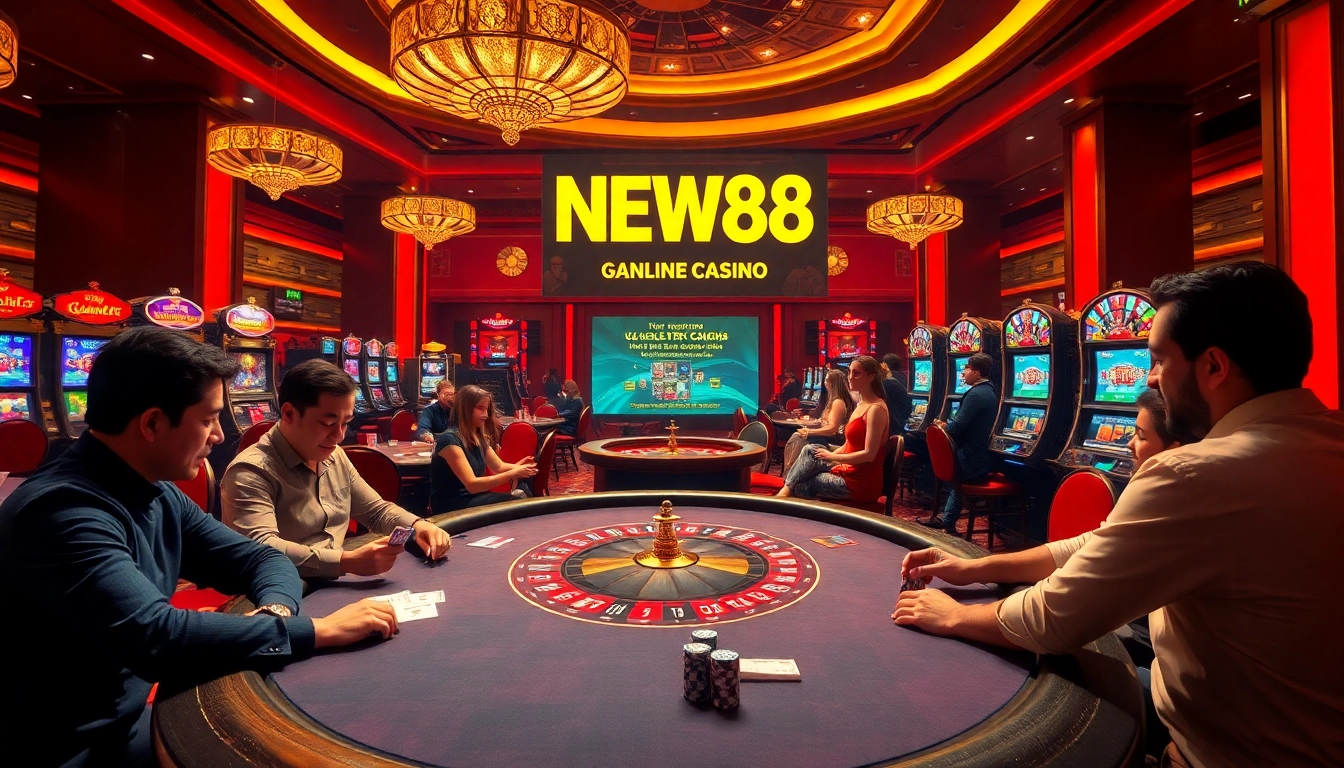 Players winning at poker in a vibrant casino setting at https://new88.cz/, showcasing excitement and luxury.