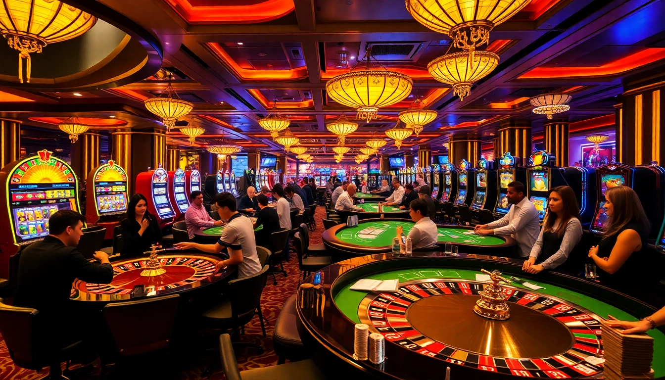 f8bet players at an exciting casino scene with roulette and slot machines